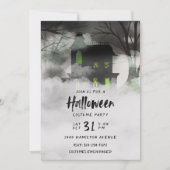 Foggy Haunted House Green Halloween Party Kaart (Voorkant)