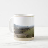 Foggy Heathland met Bench Panoramic Landscape Mok (Voorkant links)