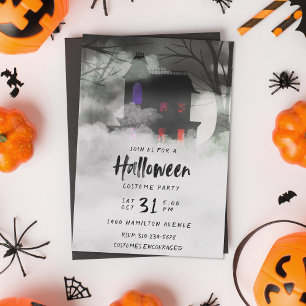 Foggy Mansion Halloween Party Invitation Kaart