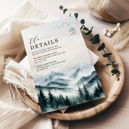 Foggy Moon Mountains Forest Wedding Details Informatiekaartje
