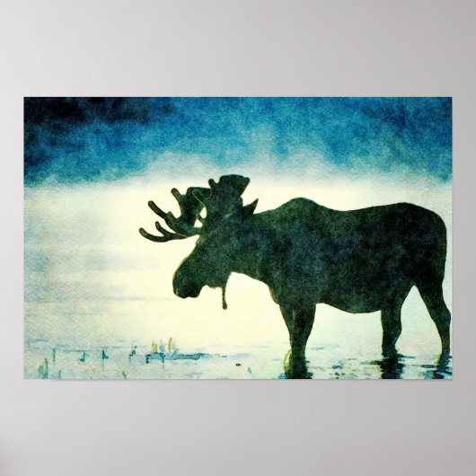 Foggy Moose Silhouette Waterverf Painting Poster (Voorkant)