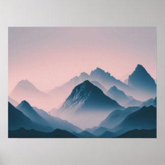 Foggy Mountain Natuur Boho Minimalist Tinted Photo Poster