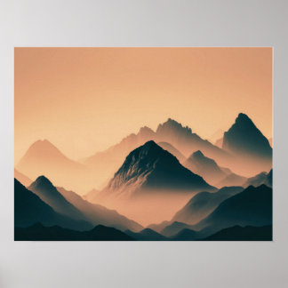 Foggy Mountain Natuur Boho Minimalist Tinted Photo Poster
