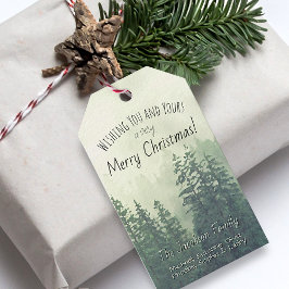 Foggy Mountain Pines Rustieke vakantie Cadeaulabel