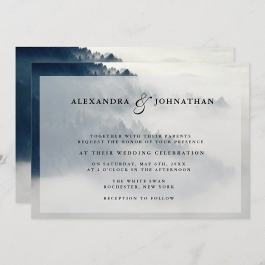 Foggy Mountain Range Wedding Invitation Kaart (Voorkant / Achterkant)