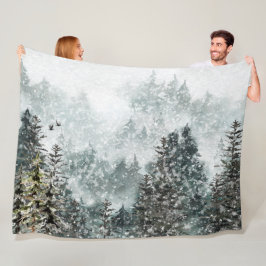 Foggy Mountain Snowy Winter Woodland Ravens Fleece Deken