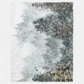 Foggy Mountain Snowy Winter Woodland Ravens Fleece Deken (Voorkant)