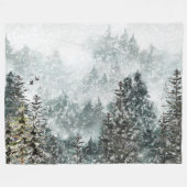 Foggy Mountain Snowy Winter Woodland Ravens Fleece Deken (Voorkant (Horizontaal))