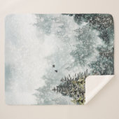 Foggy Mountain Snowy Winter Woodland Ravens Sherpa Deken (Voorkant (horizontaal))