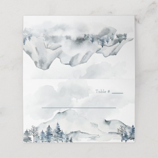 Foggy Mountain Waterverf Wedding Plaatskaartje (Buitenkant ongevouwen)