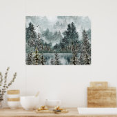 Foggy Mountain Woodland Bevroren Lake Poster (Keuken)