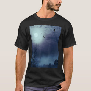 Foggy Natuur Landscape Fullmoon en Bats T-shirt