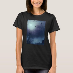Foggy Natuur Landscape Fullmoon en Bats T-shirt