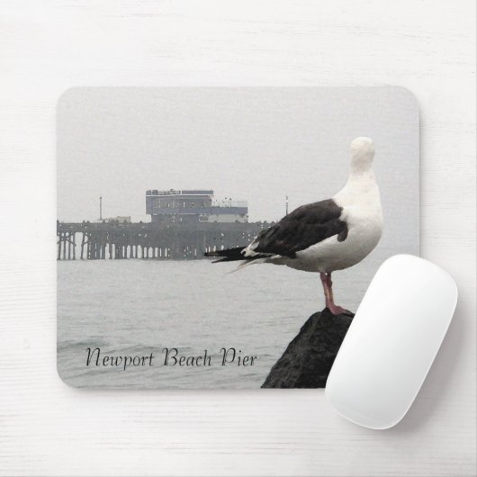 Foggy Newport Pier & Seagull Waterverf Mousepad Muismat (Met muis)