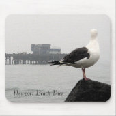 Foggy Newport Pier & Seagull Waterverf Mousepad Muismat (Voorkant)