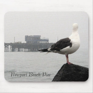 Foggy Newport Pier & Seagull Waterverf Mousepad Muismat