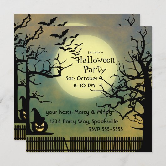 Foggy Night met Jack o'lantaarn en Volle Maan Kaart (Voorkant / Achterkant)
