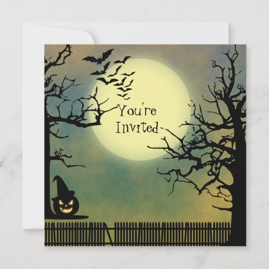 Foggy Night met Jack o'lantaarn en Volle Maan Kaart (Achterkant)