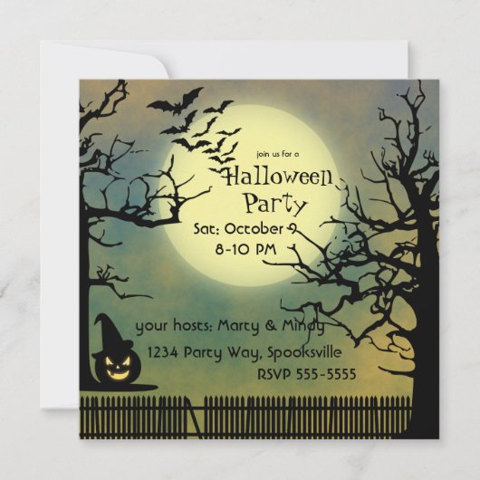 Foggy Night met Jack o'lantaarn en Volle Maan Kaart (Voorkant)