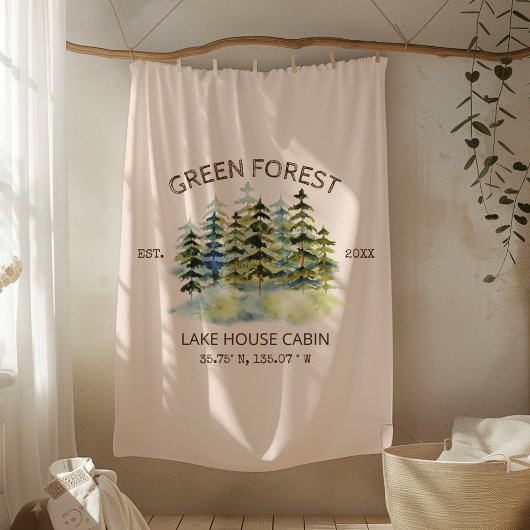  Foggy Pine Forest Lake House Cabin Lodge Fleece Deken
