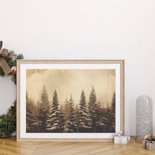  Foggy Pine Tree Forest Christmas Poster