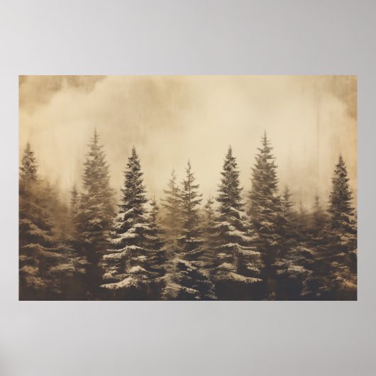 Foggy Pine Tree Forest Christmas Poster (Voorkant)