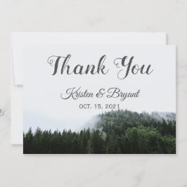 Foggy Pine Trees Rain Forest Wedding Bedankt