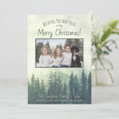 Foggy Pines 1 Foto Rustieke Waterverf Kerst Feestdagenkaart (Staand voorkant)