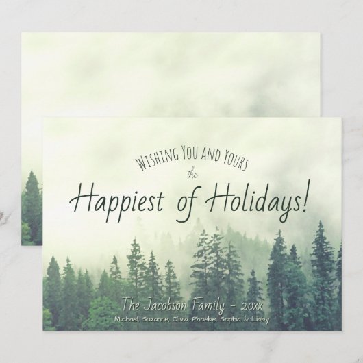 Foggy Pines Rustic Waterverf Happiest Feestdagen Feestdagenkaart (Voorkant / Achterkant)