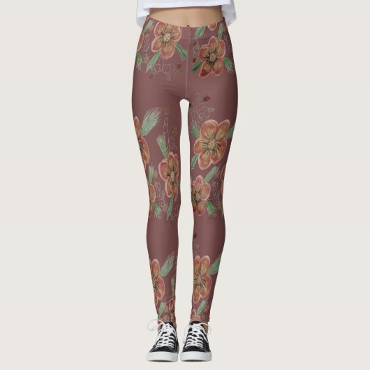 Foggy Roos Bloemen Leggings (Voorkant)