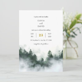 Foggy Seaside Green Woodland Forest Beach bruiloft Kaart