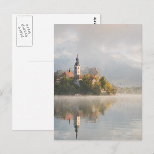 Foggy sunrise Lake Bled vertical briefkaart (Voorkant / Achterkant)