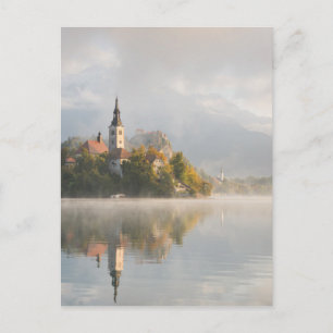 Foggy sunrise Lake Bled vertical briefkaart