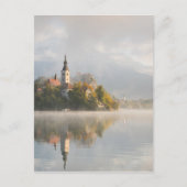 Foggy sunrise Lake Bled vertical briefkaart (Voorkant)