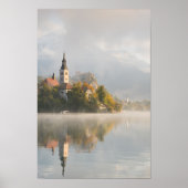 Foggy sunrise Lake Bled vertical poster (Voorkant)