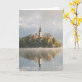 Foggy sunrise Lake Bled wenskaart Kaart (Gele Bloem)
