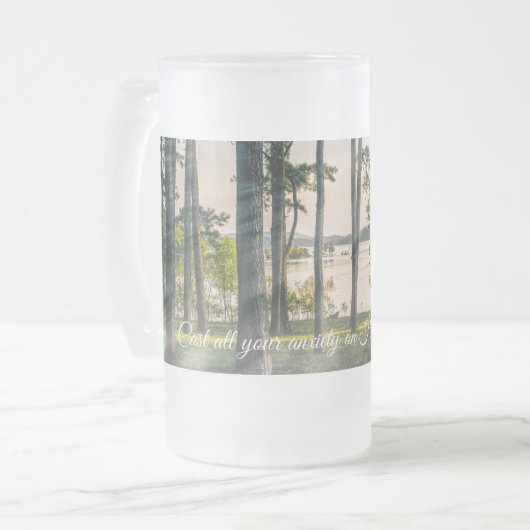 Foggy Trees at Table Rock Bijbelse Verse Matglas Bierpul (Voorkant links)