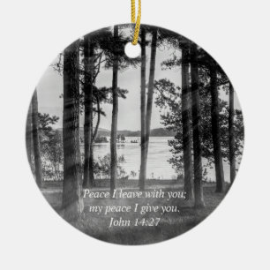 Foggy Trees bij Table Rock Grayscale Bijbel Verse Keramisch Ornament