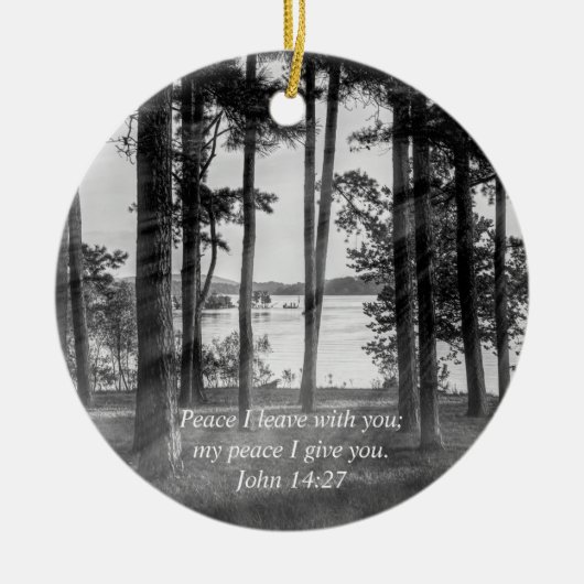 Foggy Trees bij Table Rock Grayscale Bijbel Verse Keramisch Ornament (Voorkant)