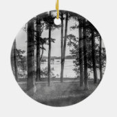 Foggy Trees bij Table Rock Grayscale Bijbel Verse Keramisch Ornament (Achterkant)