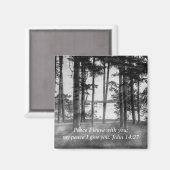 Foggy Trees bij Table Rock Grayscale Bijbel Verse Magneet (Voorkant / Achterkant)