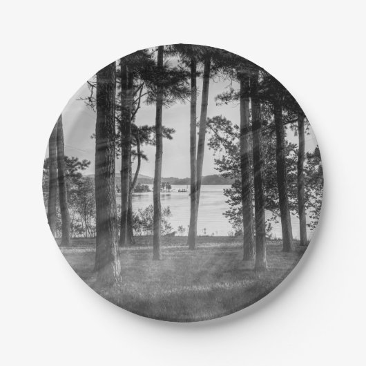 Foggy Trees bij Table Rock Grayscale Papieren Bordje (Voorkant)