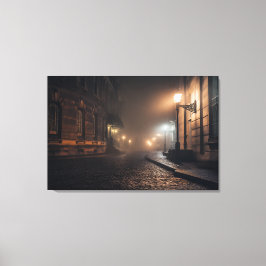 Foggy Victorian Cobblestone Alley Glow Canvas Afdruk
