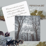 Foggy Winter Forest Feestdagenkaart<br><div class="desc">Ervaar het wonder en de magie van de winter in uw handen met onze Vakantiekaarten met een prachtige foto van een mistig, vorstvol bos met grote bomen bedekt met pure witte sneeuw - een echte belichaming van de serene wintergeest. Maak uw feestdagen extra speciaal door deze kaarten te personaliseren met...</div>