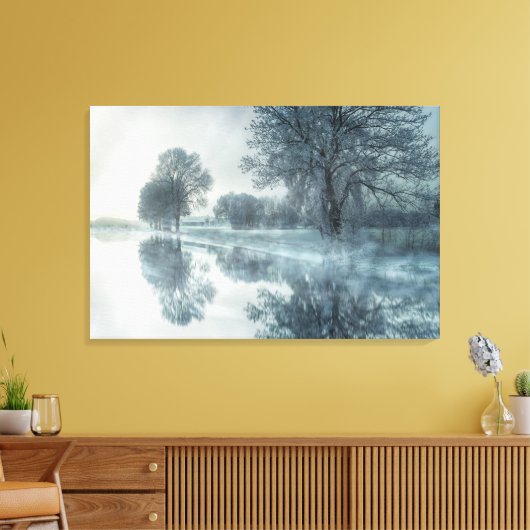 Foggy Winter Scene of a Lake, met bomen en Sky Canvas Afdruk (Insitu (Woonkamer))