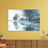 Foggy Winter Scene of a Lake, met bomen en Sky Canvas Afdruk (Insitu (Woonkamer))
