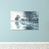 Foggy Winter Scene of a Lake, met bomen en Sky Canvas Afdruk (Insitu (Houten vloer))
