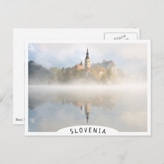 Foggy-zonsopgang bij Lake Bled Briefkaart (Voorkant / Achterkant)