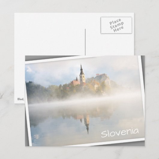 Foggy-zonsopgang bij Lake Bled Briefkaart (Voorkant / Achterkant)