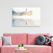 Foggy-zonsopgang bij Lake Bled Canvas Afdruk (Insitu (Woonkamer))